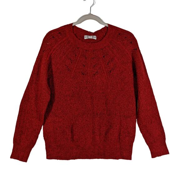Sweater Knox Rose Red S Knit Lightweight Cutouts Winter‎ Classic Crewneck Career - Picture 1 of 11